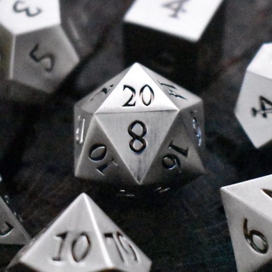 PRE-ORDER || Brushed Silver Sharp-Edged Metal Dice SetR