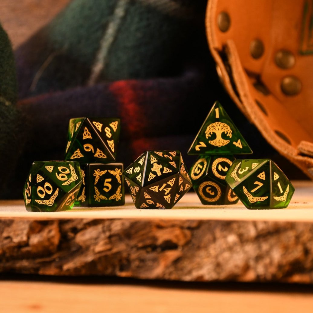 Pre-Order || Celtic Green Glass Dice Set - Dice Around the World Collection