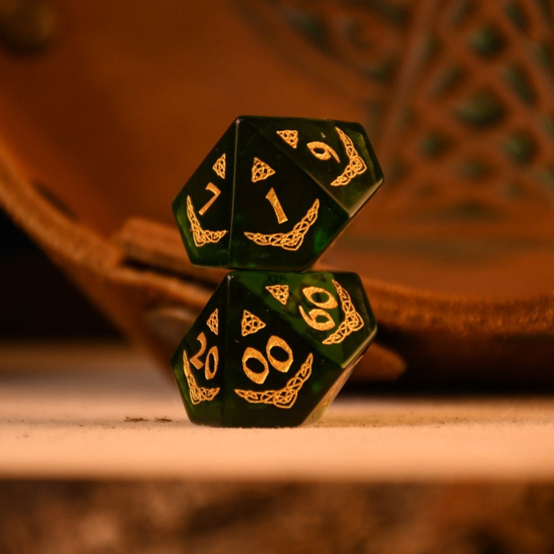 Pre-Order || Celtic Green Glass Dice Set - Dice Around the World Collection