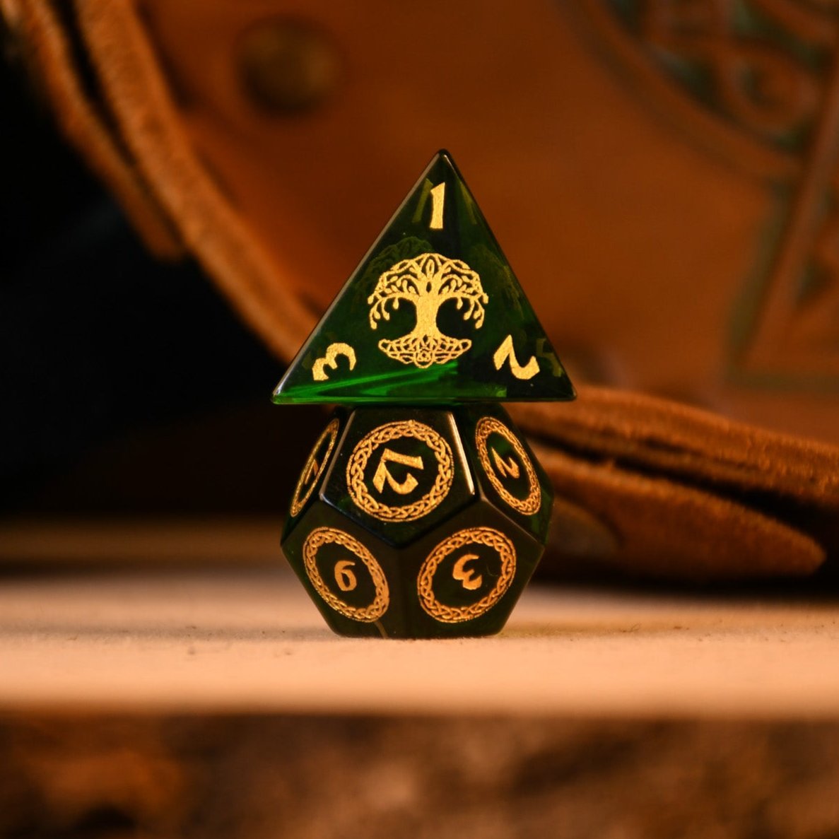 Pre-Order || Celtic Green Glass Dice Set - Dice Around the World Collection