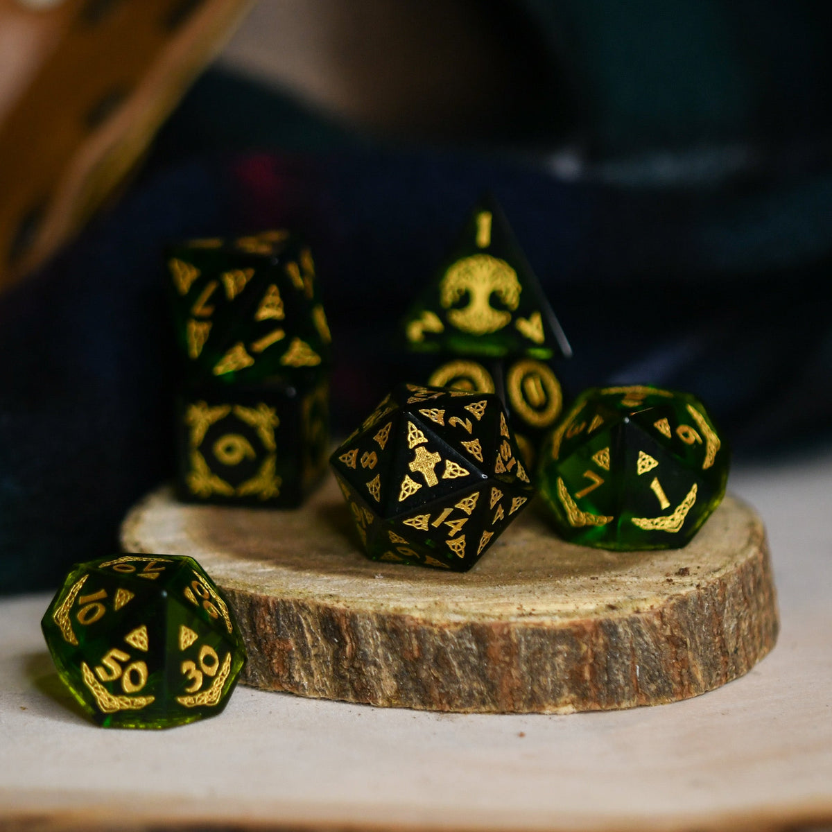 Pre-Order || Celtic Green Glass Dice Set - Dice Around the World Collection