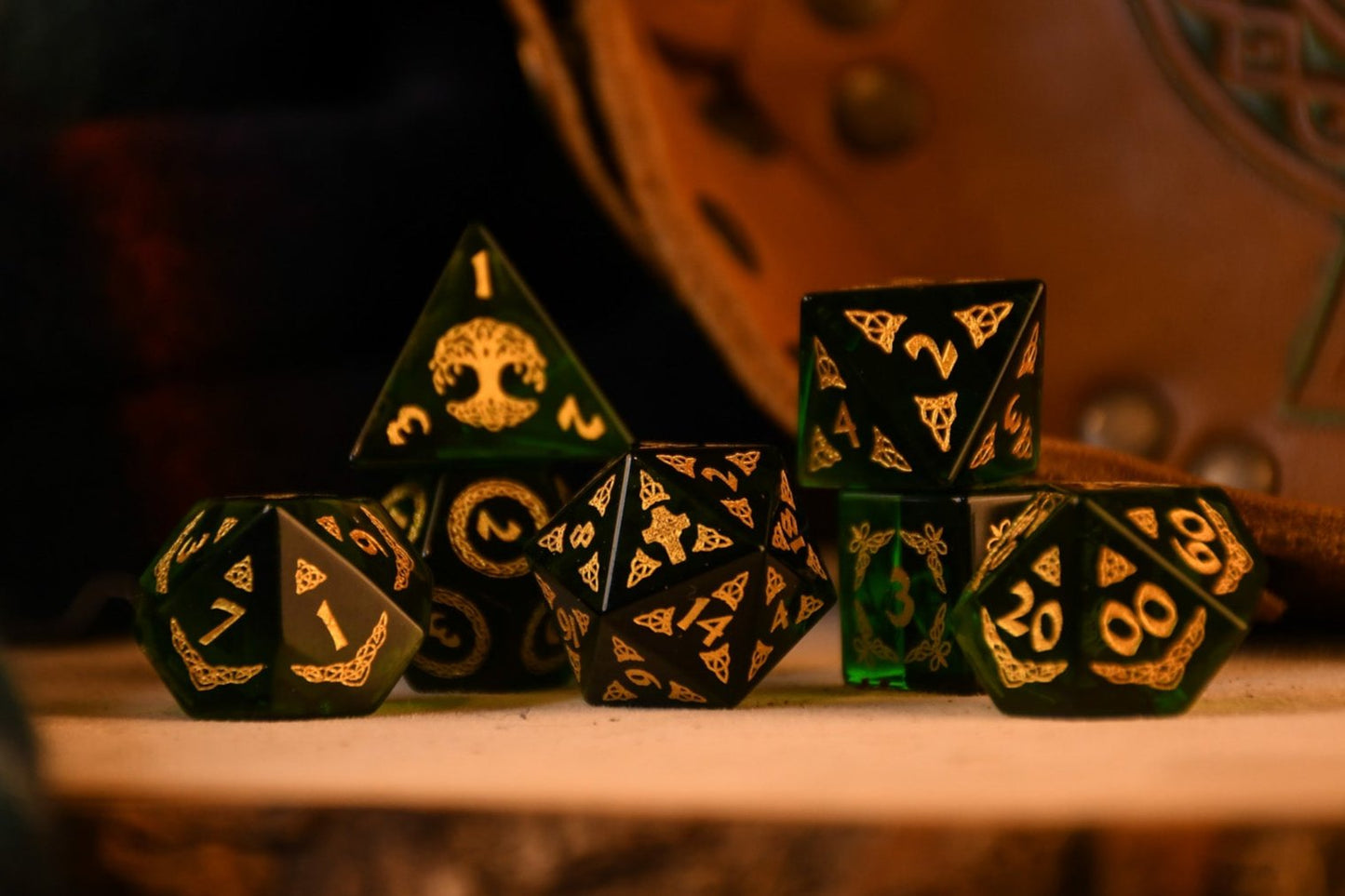 Pre-Order || Celtic Green Glass Dice Set - Dice Around the World Collection