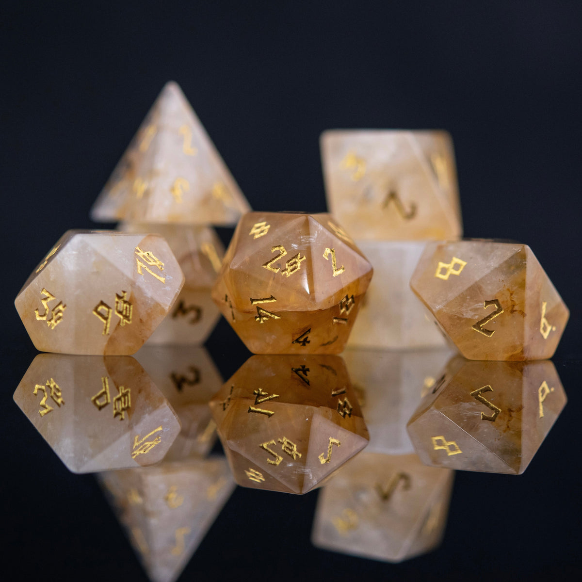 Pre-Order || Citrine (Gold) Stone Dice Set