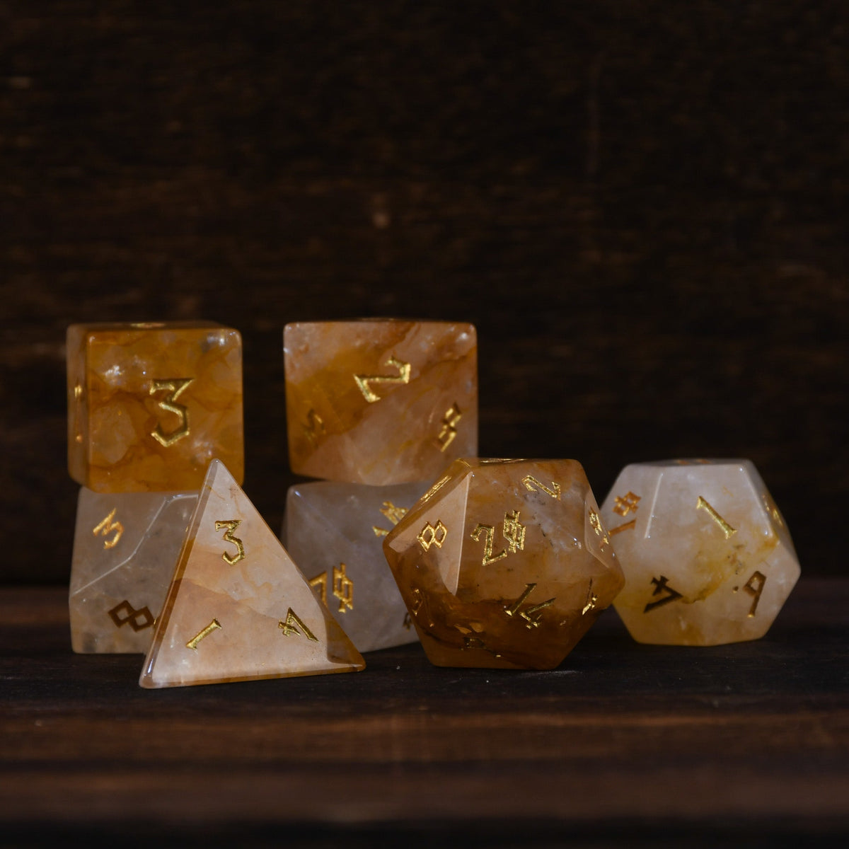 Pre-Order || Citrine (Gold) Stone Dice Set