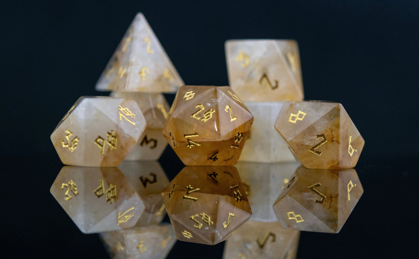 Pre-Order || Citrine (Gold) Stone Dice Set