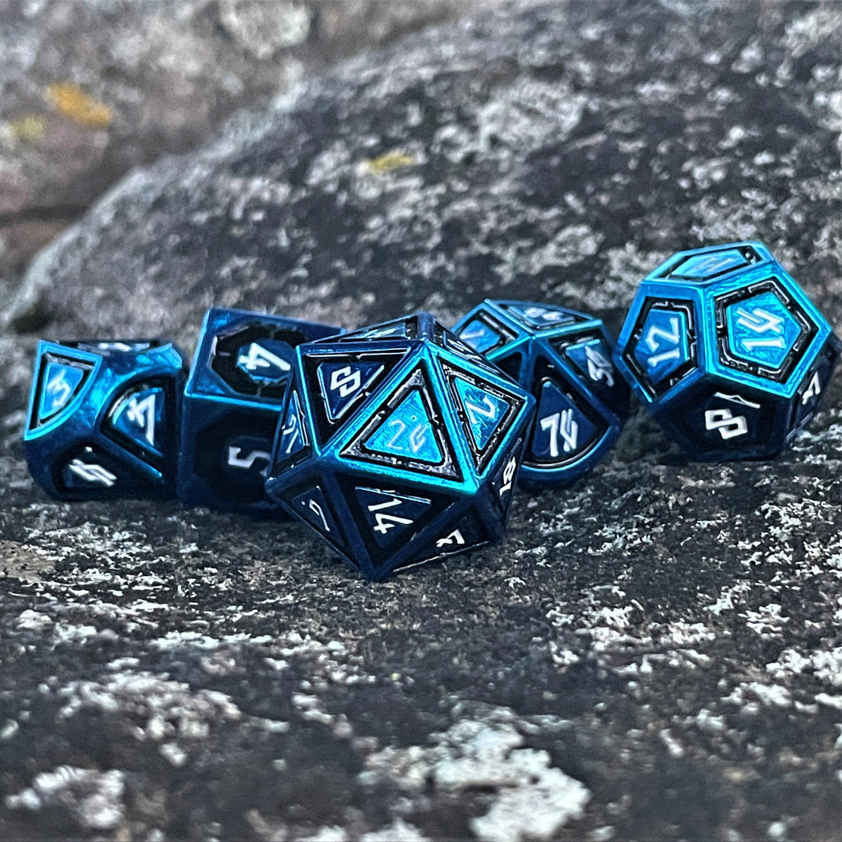 PRE-ORDER || Cleric's Domain Black And Blue Metal Dice Set