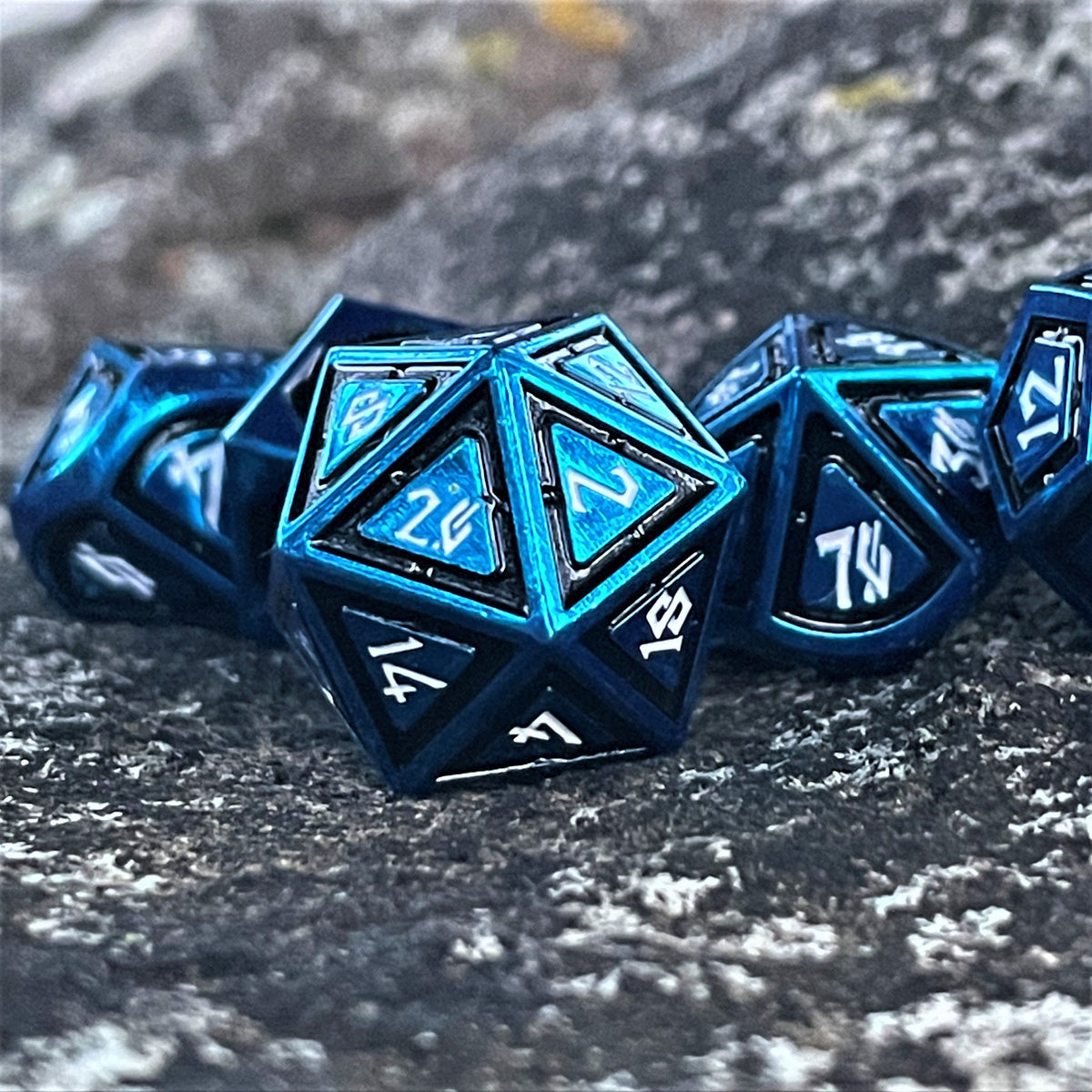 PRE-ORDER || Cleric's Domain Black And Blue Metal Dice Set
