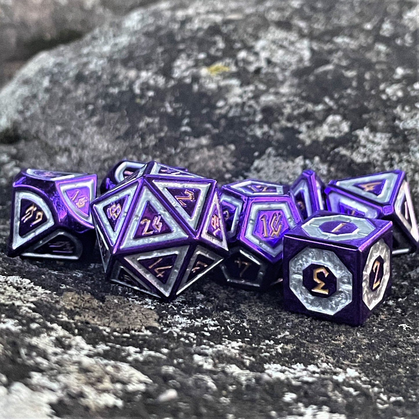 PRE-ORDER || Cleric's Domain Purple And Silver Metal Dice Set