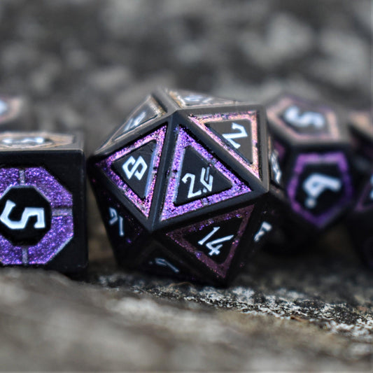 PRE-ORDER || Cleric's Shadow Domain Purple And Matte Black Metal Dice Set