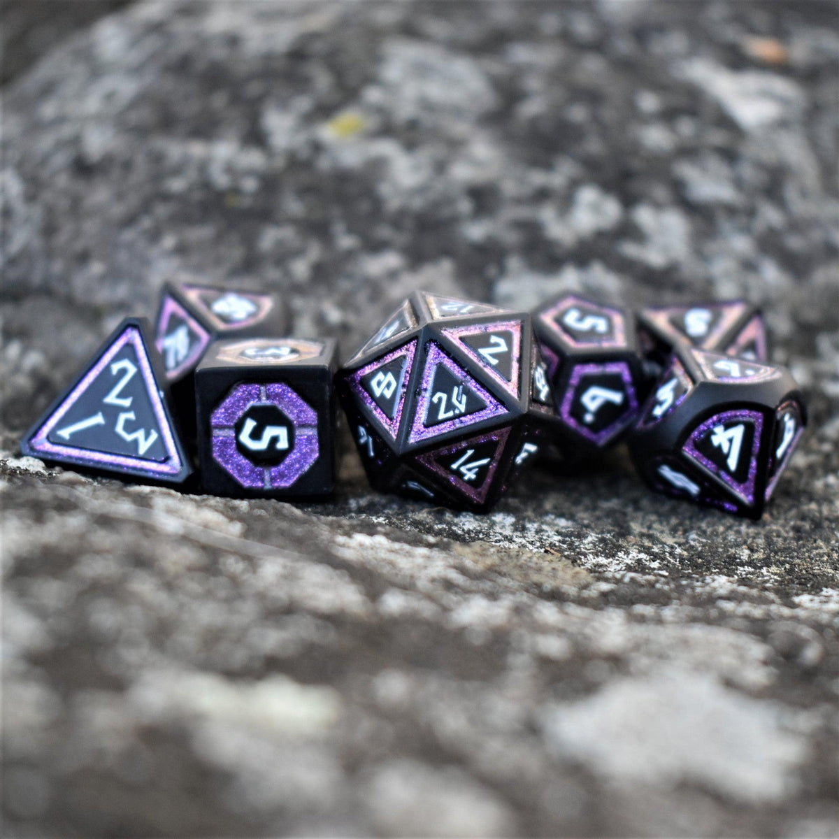 PRE-ORDER || Cleric's Shadow Domain Purple And Matte Black Metal Dice Set