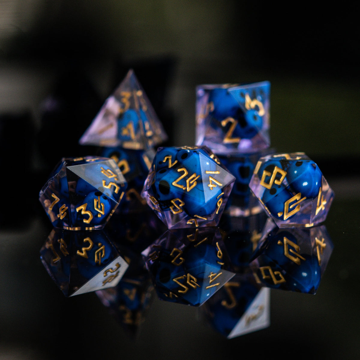 PRE-ORDER || Corpse Blue and Lavender Sharp-Edged Resin Dice Set