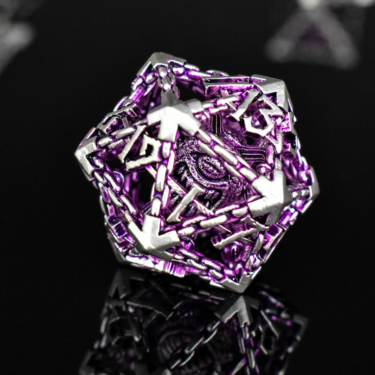 Pre-Order|| Beholder's Gates Hollow Metal Dice Set - Purple and Silver