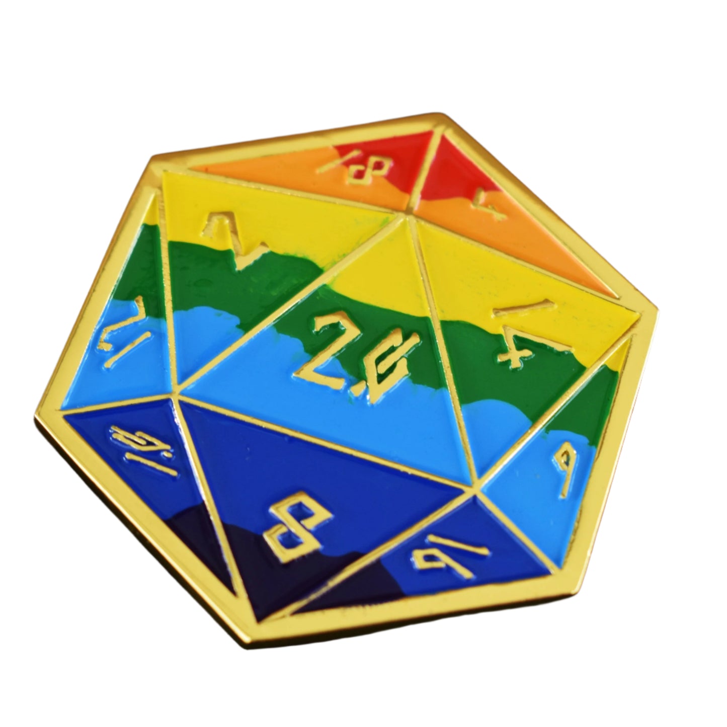 Pride and Gold Rainbow D20 Pin (Large)