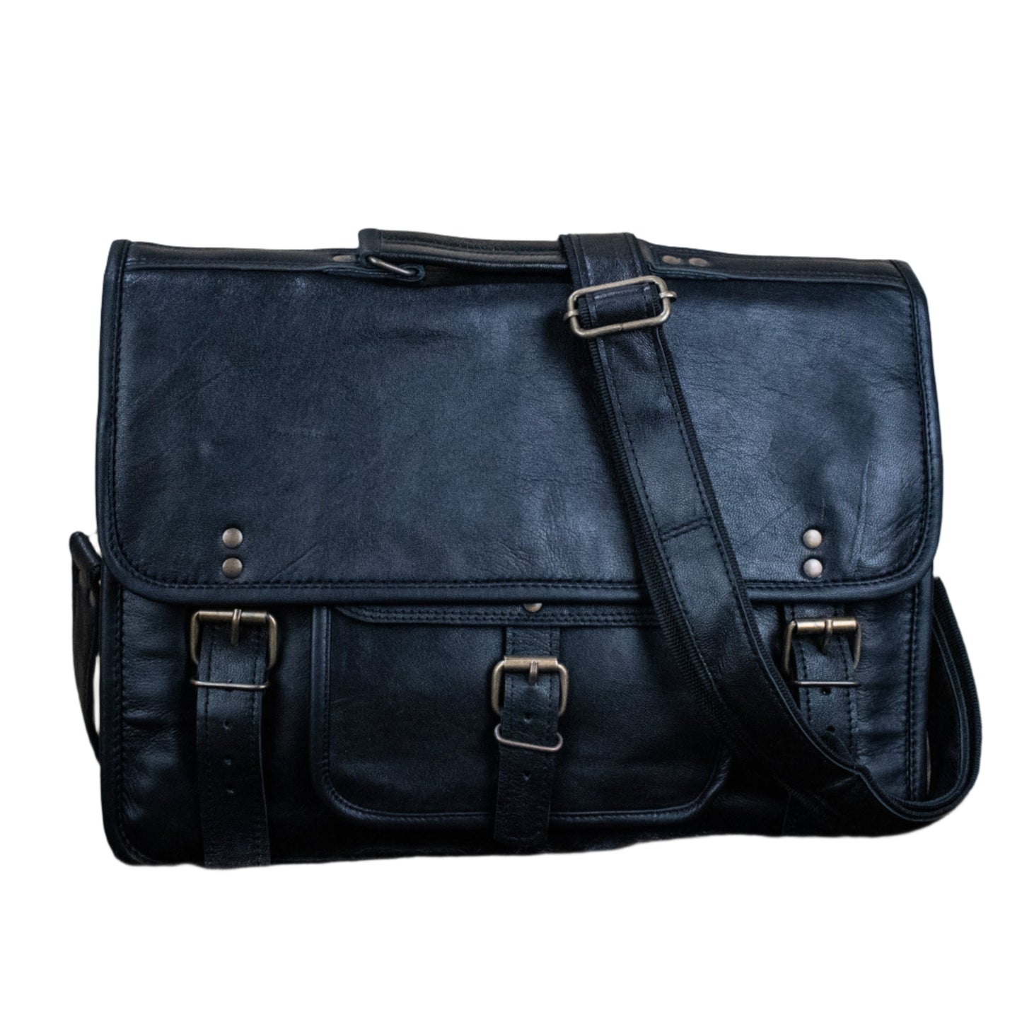 "The Adventurer" Leather Laptop Bag - Large (Black)