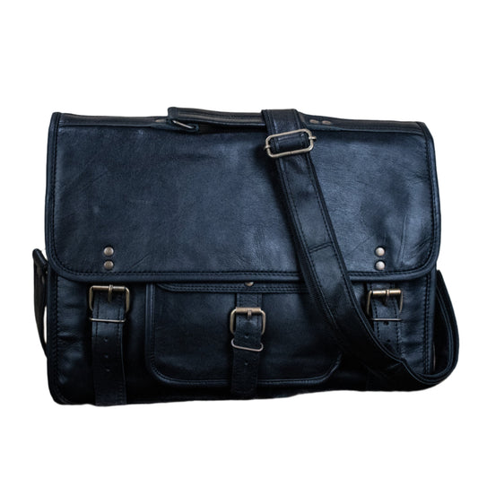 "The Adventurer" Leather Laptop Bag - Large (Black)