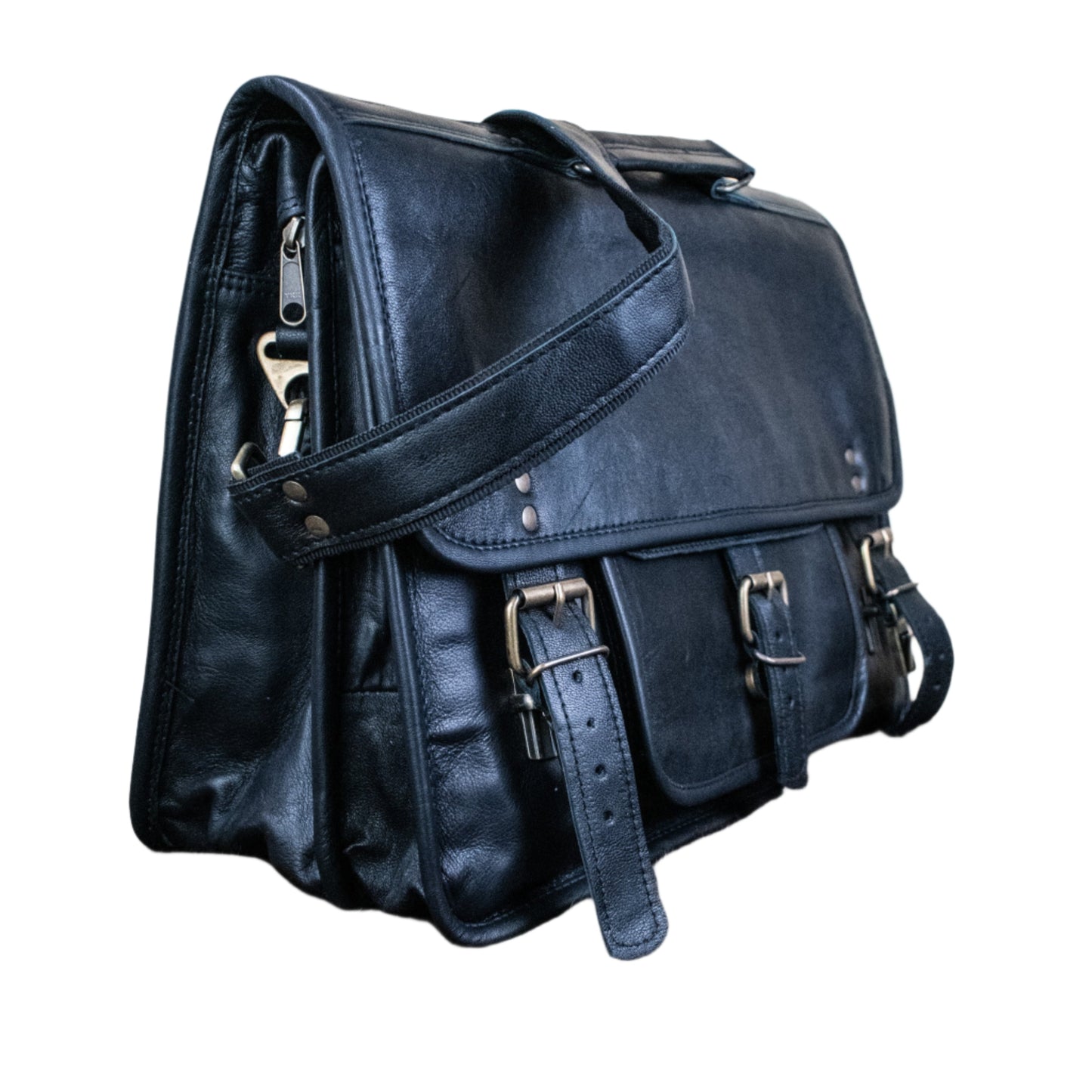 "The Adventurer" Leather Laptop Bag - Large (Black)