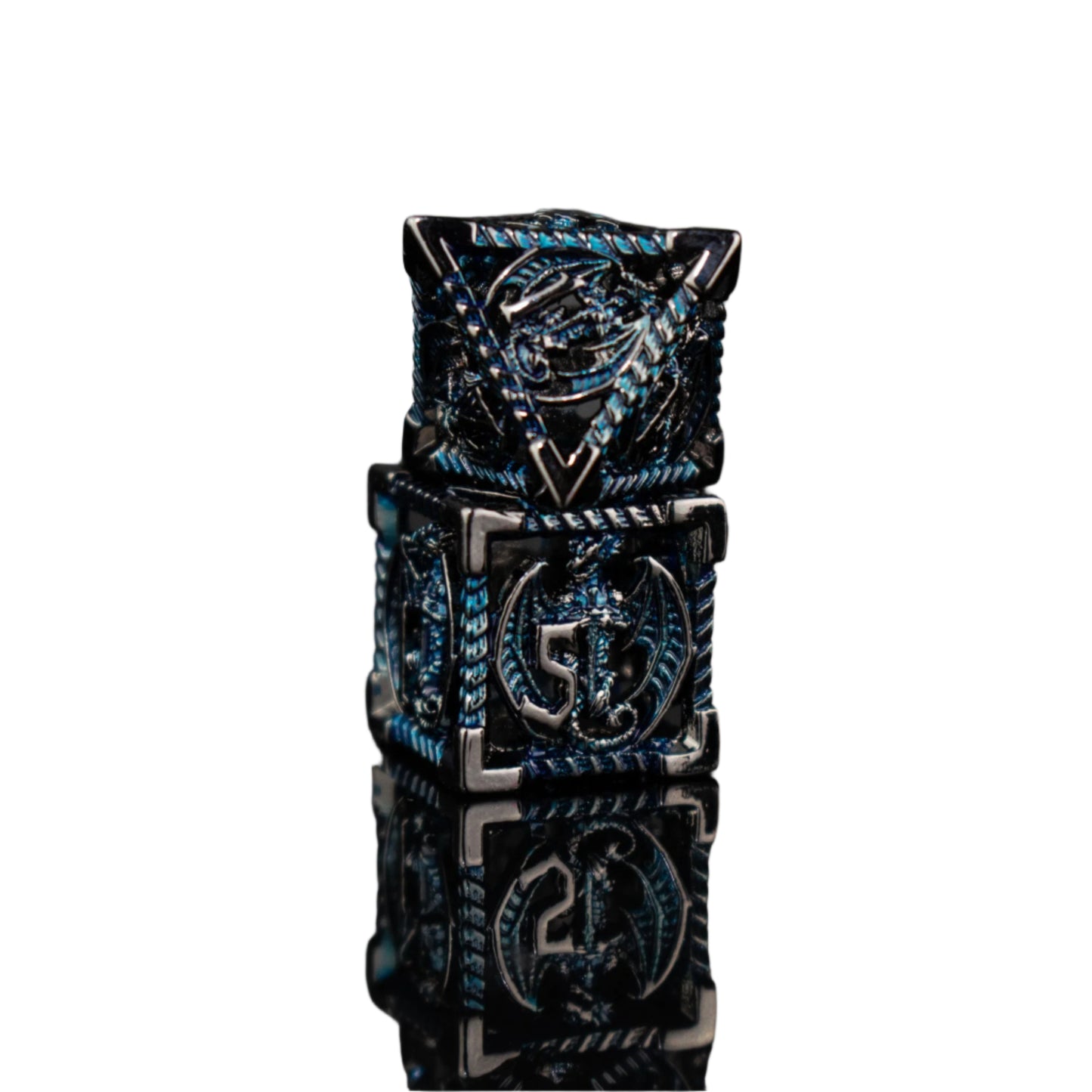 Dragonguard Hollow Metal Dice Set - Cobalt and Shadow