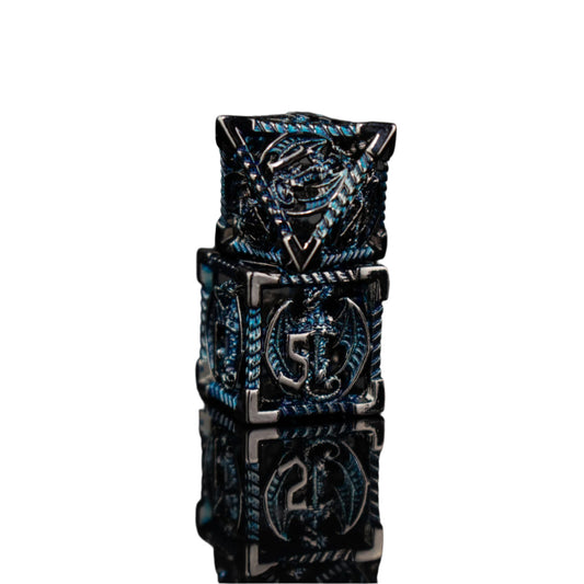 Dragonguard Hollow Metal Dice Set - Cobalt and Shadow