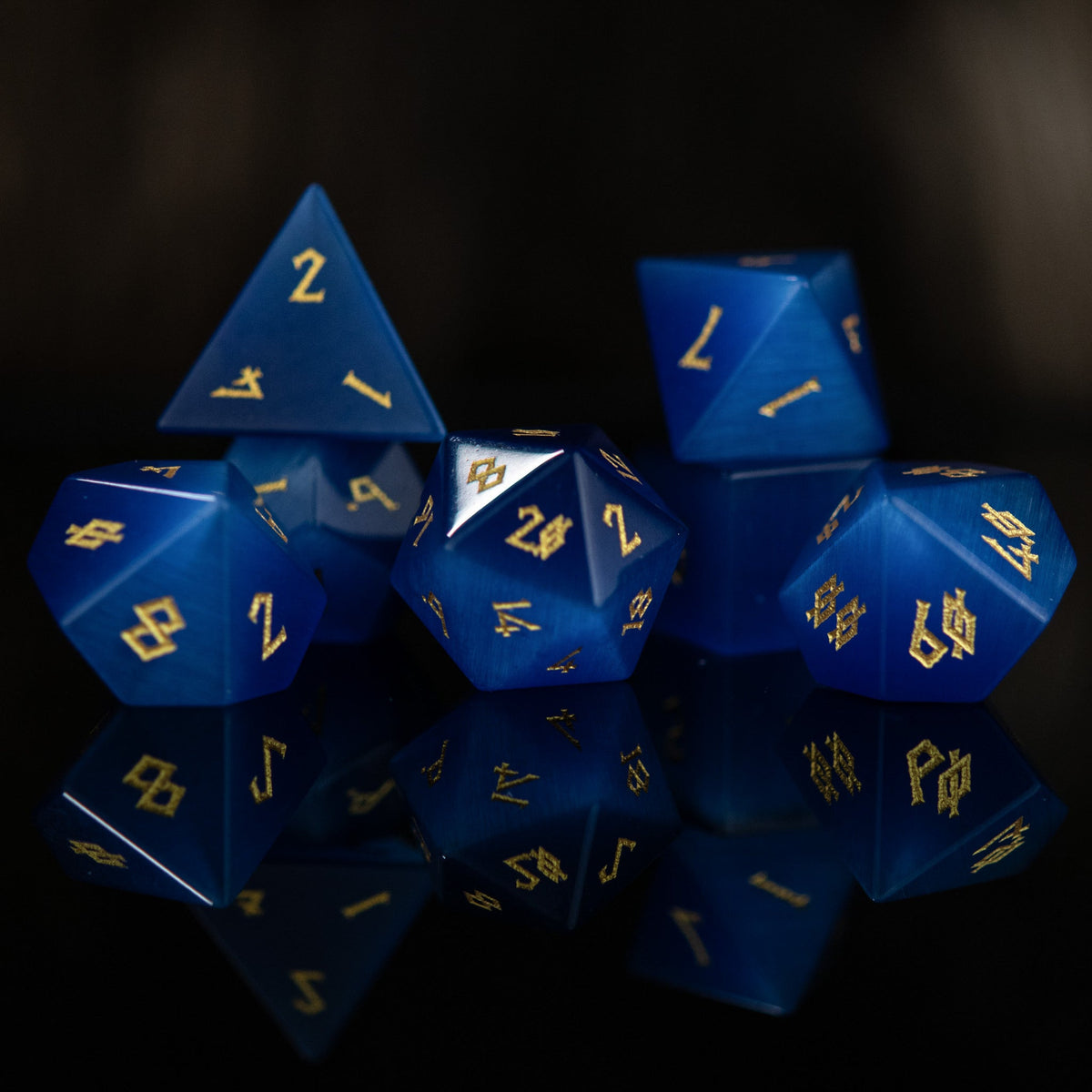 Pre-Order || Deep Blue Cat's Eye Stone Dice Set