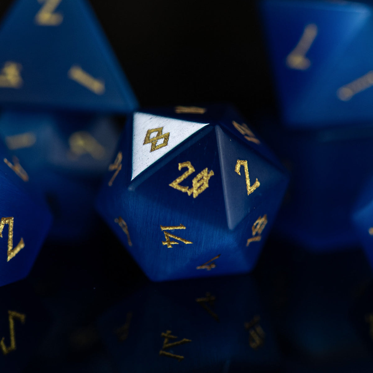 Pre-Order || Deep Blue Cat's Eye Stone Dice Set