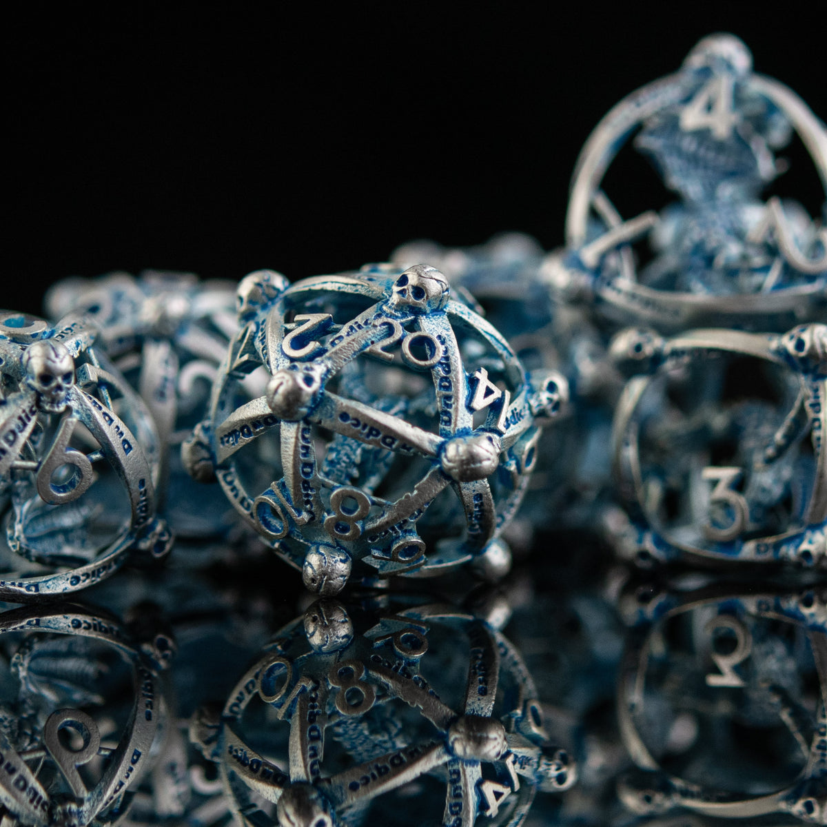 Pre-Order|| Draco Immortui Hollow Metal Dice Set - Aqua and Silver