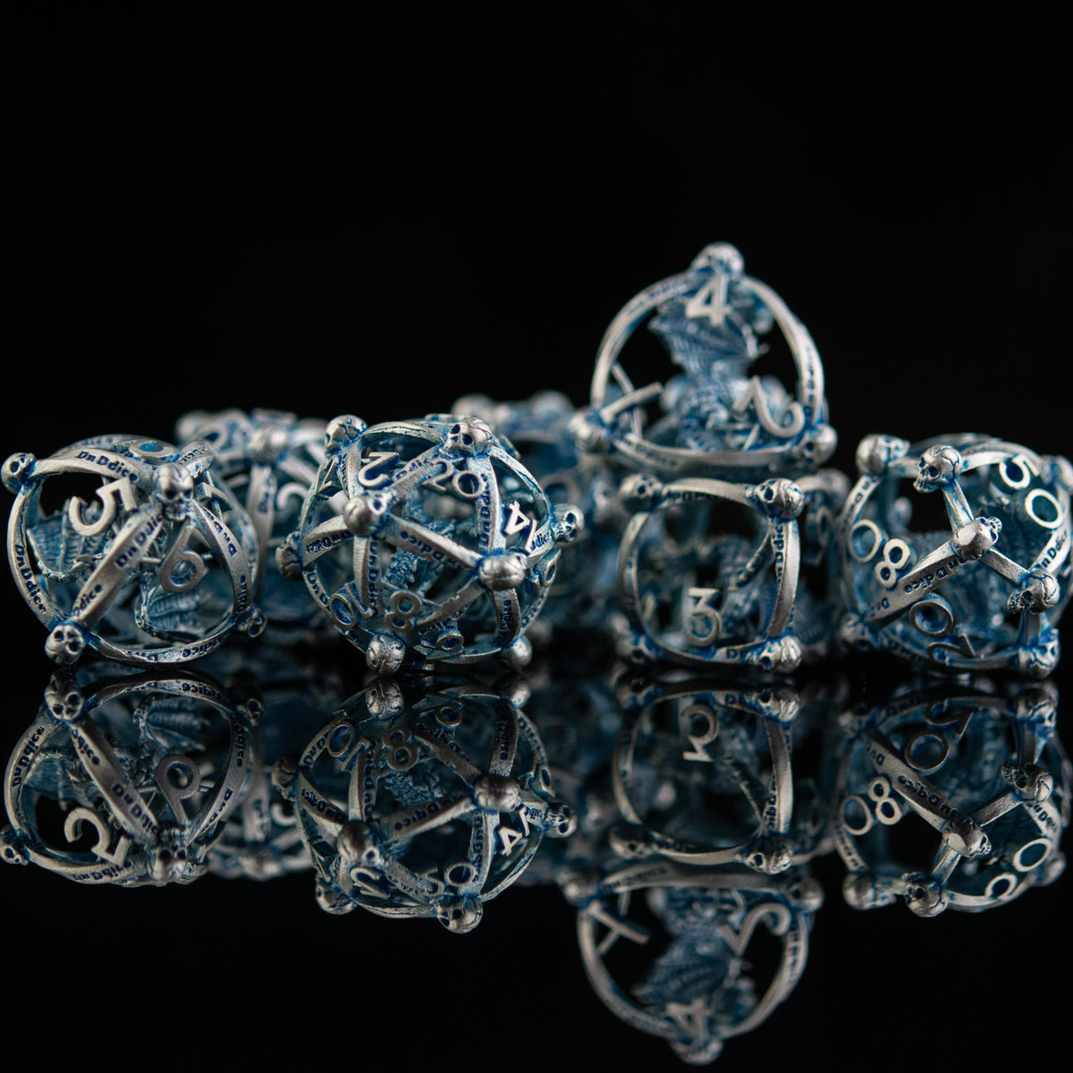 Pre-Order|| Draco Immortui Hollow Metal Dice Set - Aqua and Silver