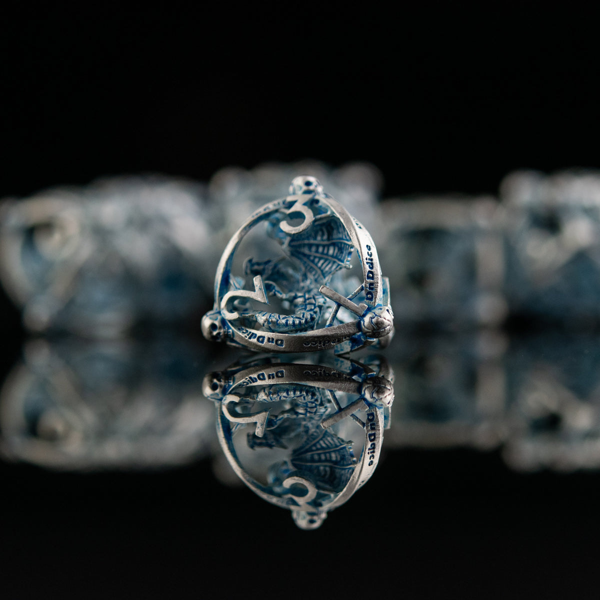 Pre-Order|| Draco Immortui Hollow Metal Dice Set - Aqua and Silver