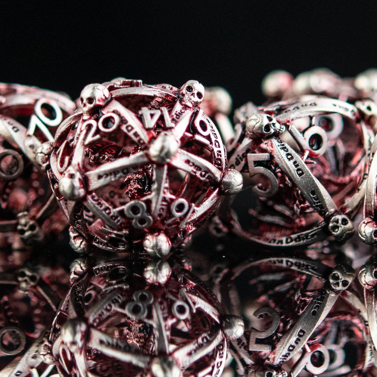 Pre-Order|| Draco Immortui Hollow Metal Dice Set - Red and Silver
