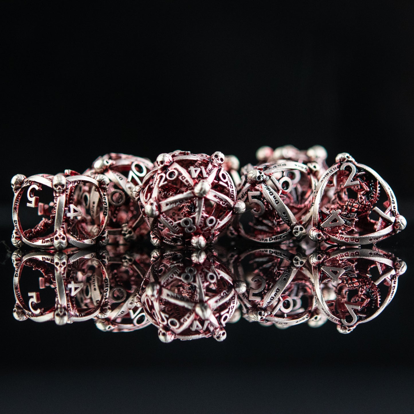 Pre-Order|| Draco Immortui Hollow Metal Dice Set - Red and Silver