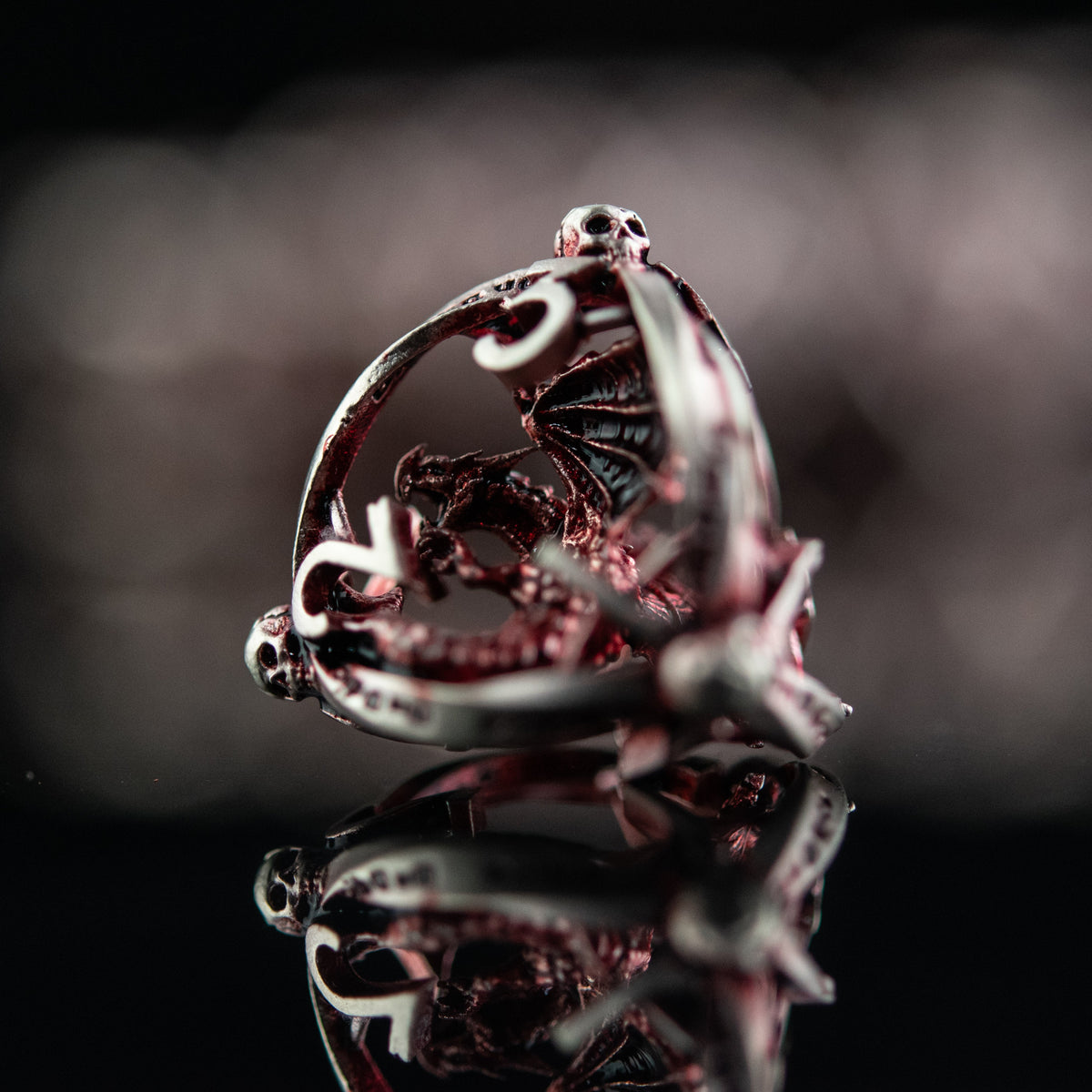 Pre-Order|| Draco Immortui Hollow Metal Dice Set - Red and Silver