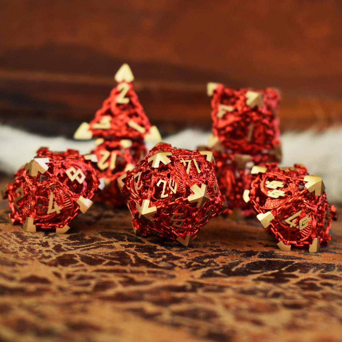 Pre-Order|| Dragon's Lair Hollow Metal Dice Set - Red