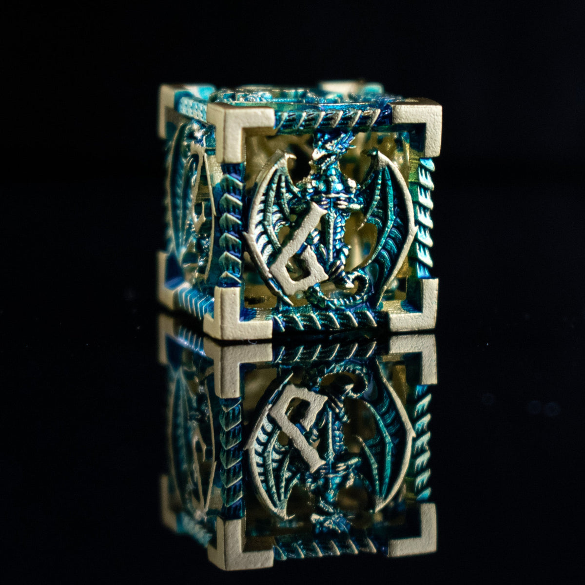 Pre-Order|| Dragonguard Hollow Metal Dice Set - Azure and Gold