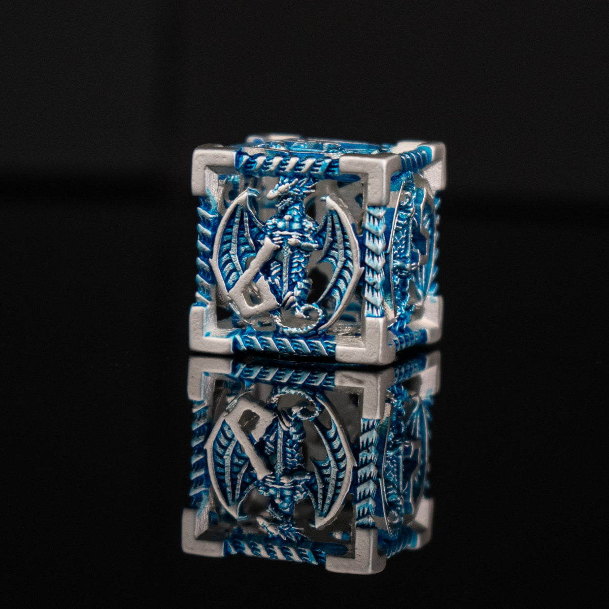 Pre-Order|| Dragonguard Hollow Metal Dice Set - Azure and Silver
