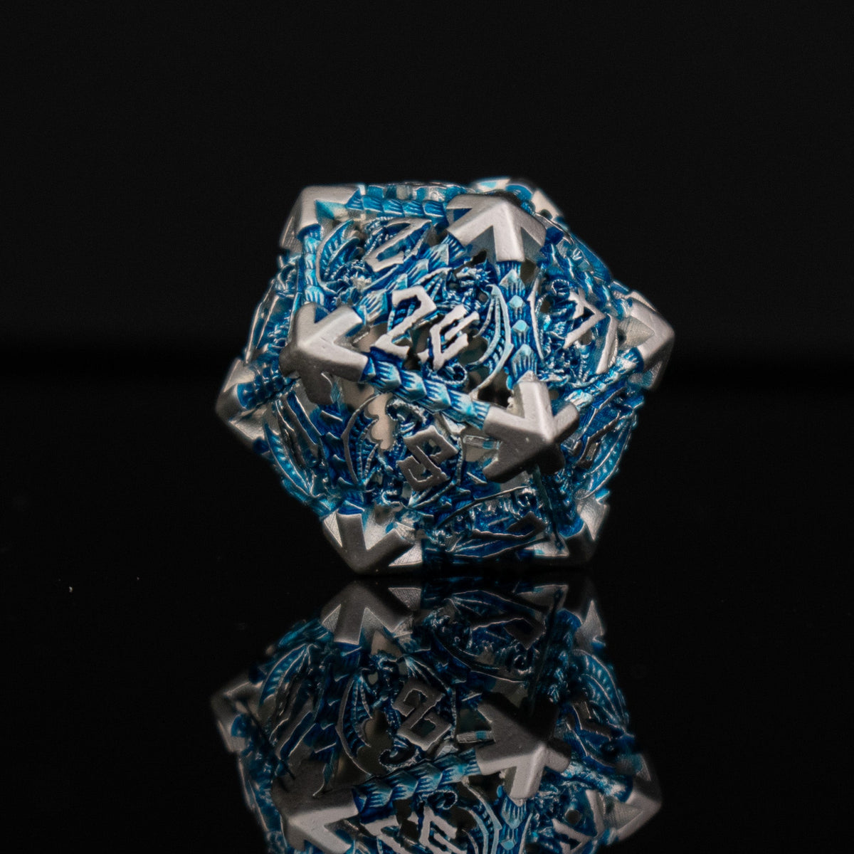Pre-Order|| Dragonguard Hollow Metal Dice Set - Azure and Silver