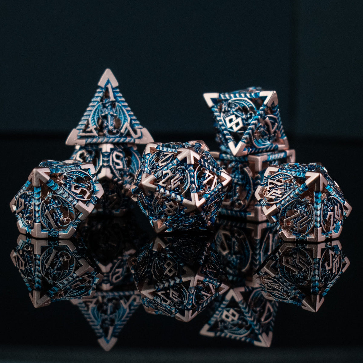 Pre-Order|| Dragonguard Hollow Metal Dice Set - Cobalt and Bronze