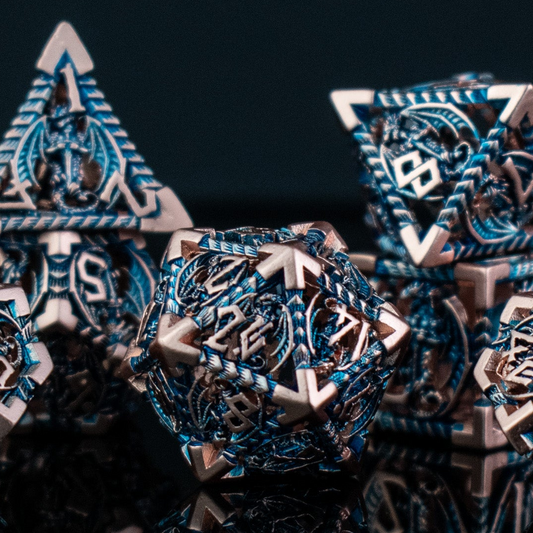 Pre-Order|| Dragonguard Hollow Metal Dice Set - Cobalt and Bronze