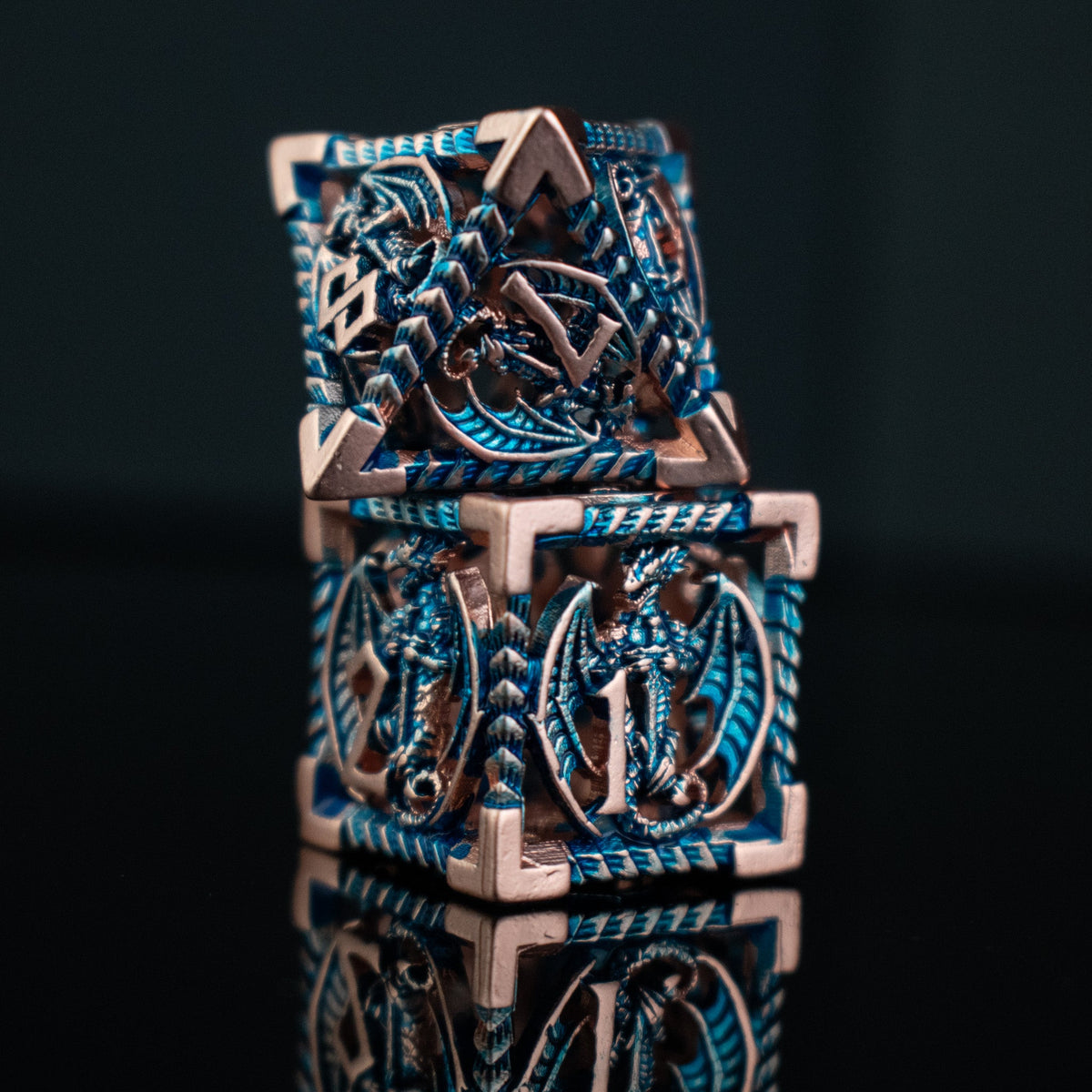 Pre-Order|| Dragonguard Hollow Metal Dice Set - Cobalt and Bronze