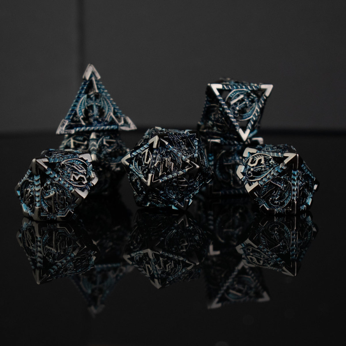 Pre-Order|| Dragonguard Hollow Metal Dice Set - Cobalt and Shadow