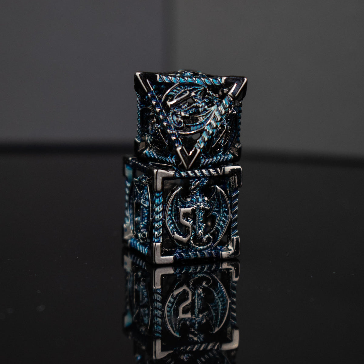 Pre-Order|| Dragonguard Hollow Metal Dice Set - Cobalt and Shadow