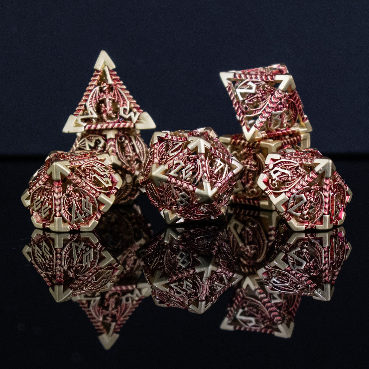 Pre-Order|| Dragonguard Hollow Metal Dice Set - Crimson and Gold