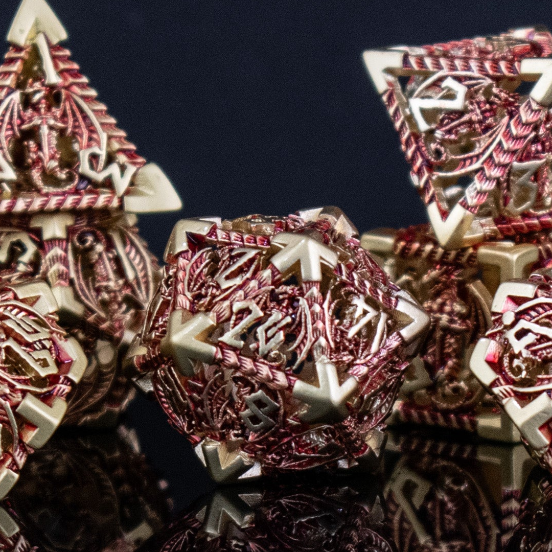 Pre-Order|| Dragonguard Hollow Metal Dice Set - Crimson and Gold