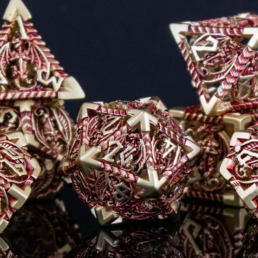 Pre-Order|| Dragonguard Hollow Metal Dice Set - Crimson and Gold