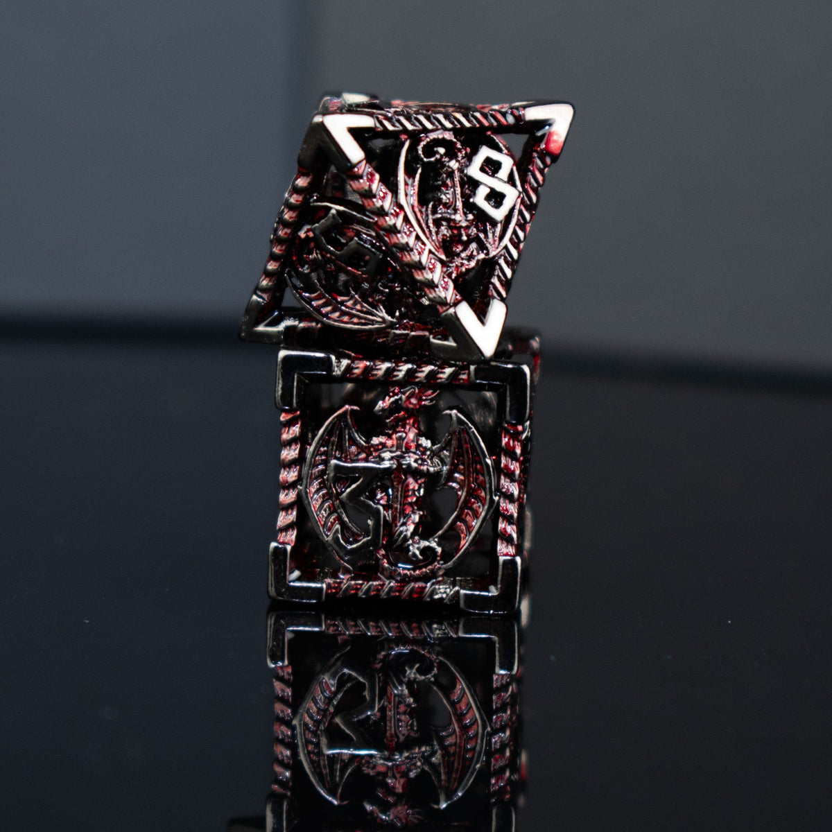 Pre-Order|| Dragonguard Hollow Metal Dice Set - Crimson and Shadow