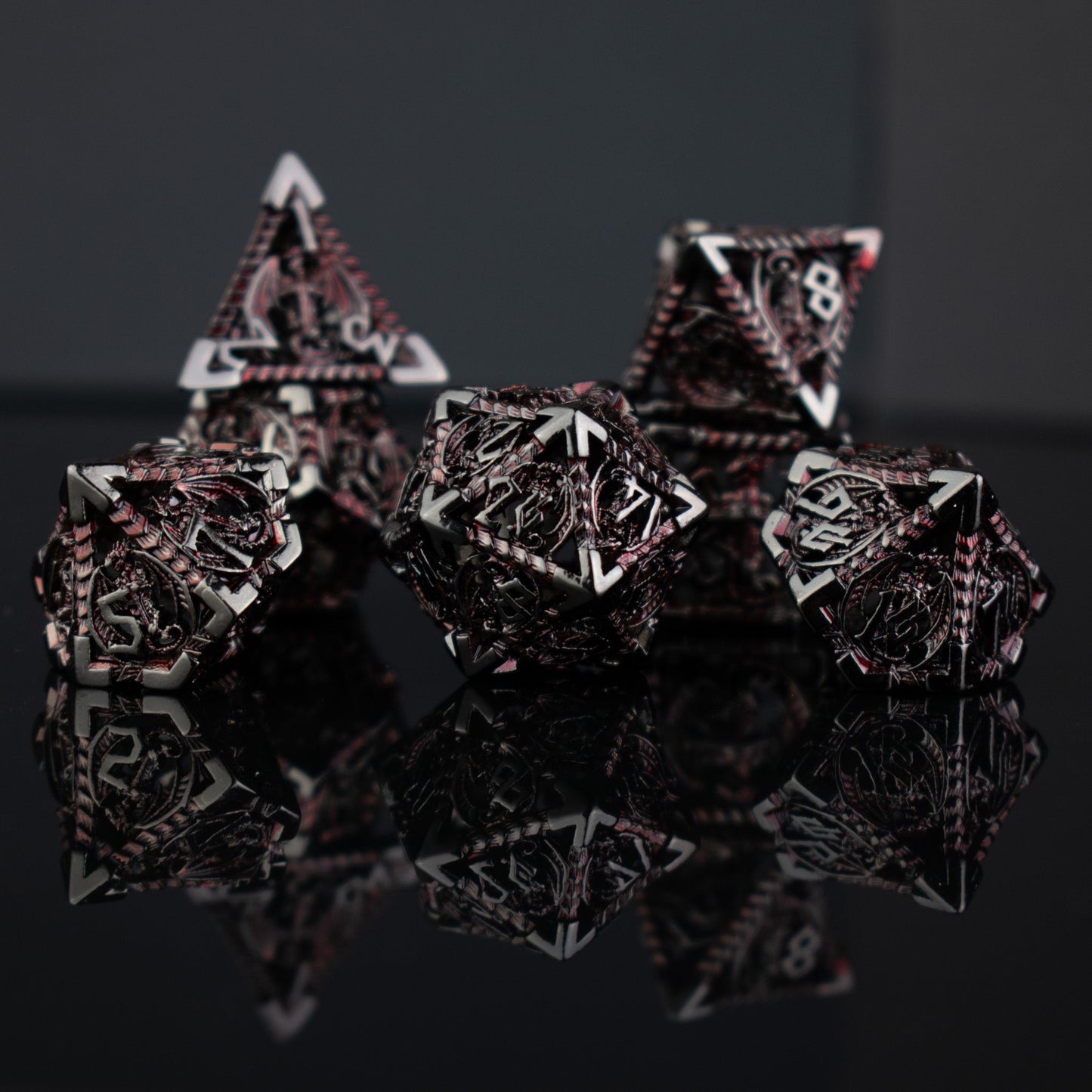 Pre-Order|| Dragonguard Hollow Metal Dice Set - Crimson and Shadow