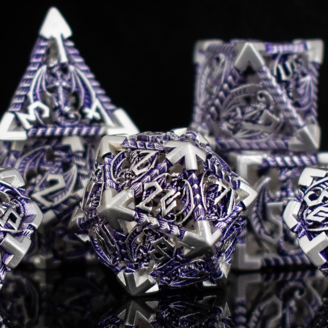 Pre-Order|| Dragonguard Hollow Metal Dice Set - Purple and Silver