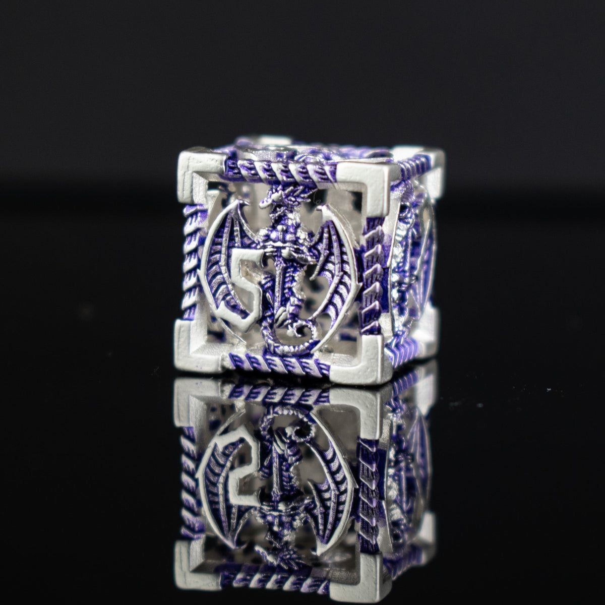 Pre-Order|| Dragonguard Hollow Metal Dice Set - Purple and Silver