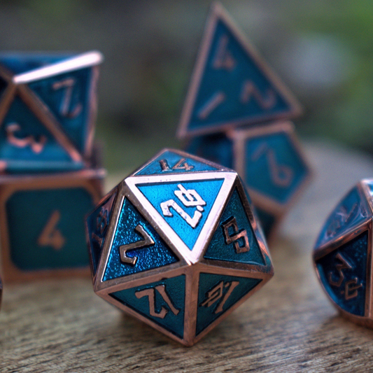 PRE-ORDER || Elder Runes Aqua And Bronze Metal Dice Set