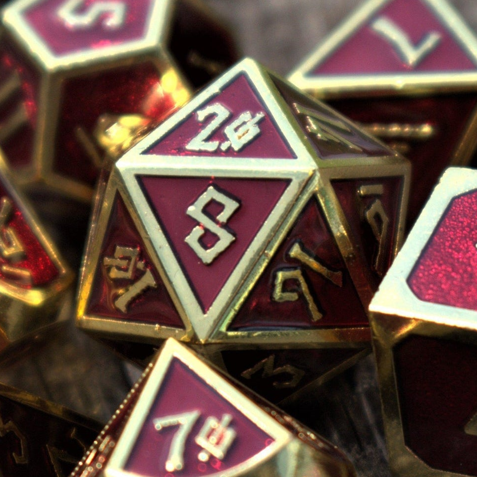 PRE-ORDER || Elder Runes Crimson Blood And Gold Metal Dice Set
