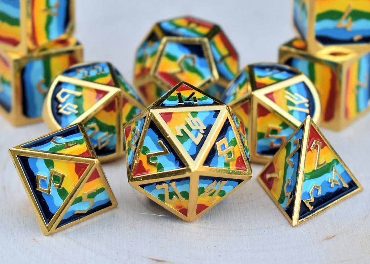 PRE-ORDER || Elder Runes Pride And Gold Metal Dice Set