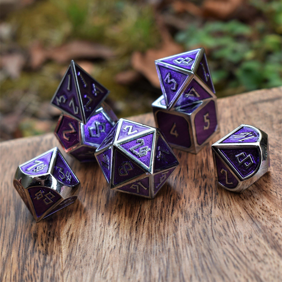 PRE-ORDER || Elder Runes Purple And Silver Metal Dice Set